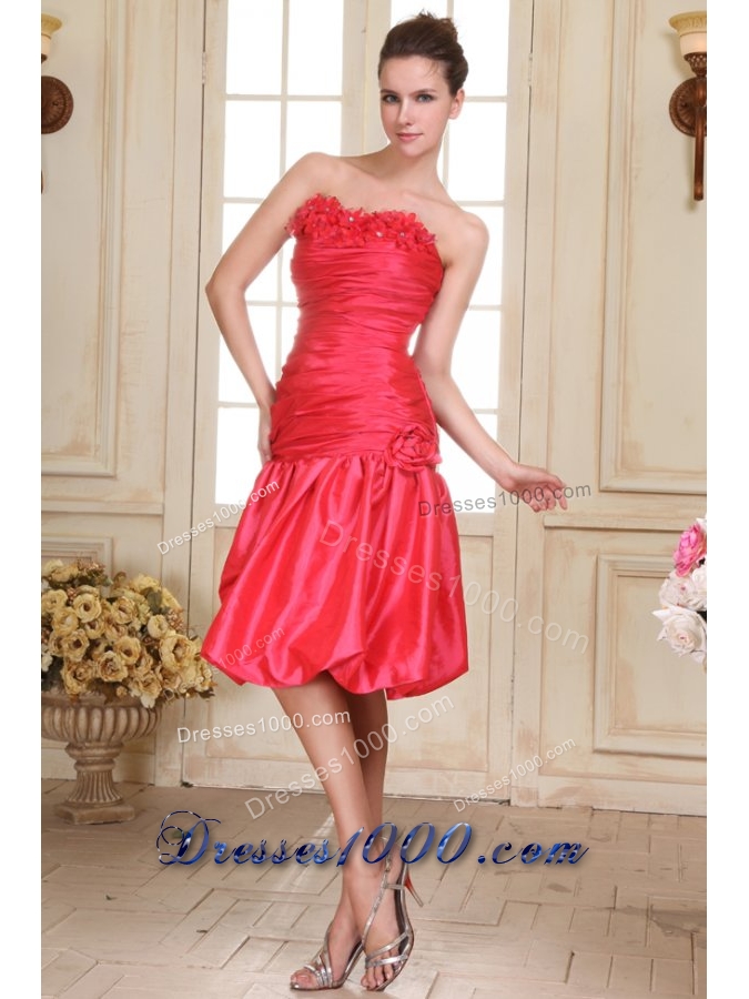 Ruche and Handle Flowers Knee-length Taffeta Prom Dama Gown