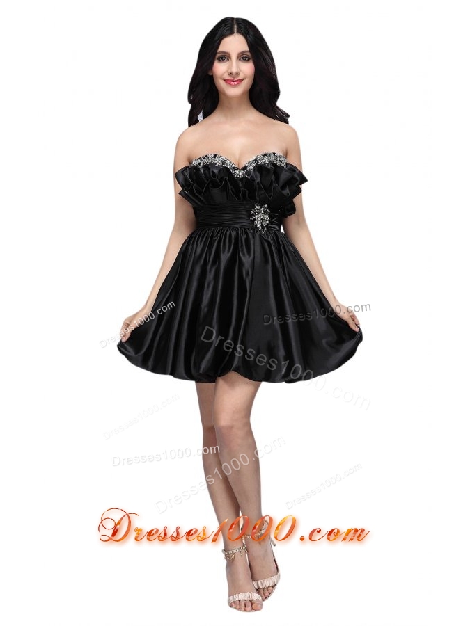 Cute Paillettes and Ruffles Short Black Taffeta Prom Party Dress