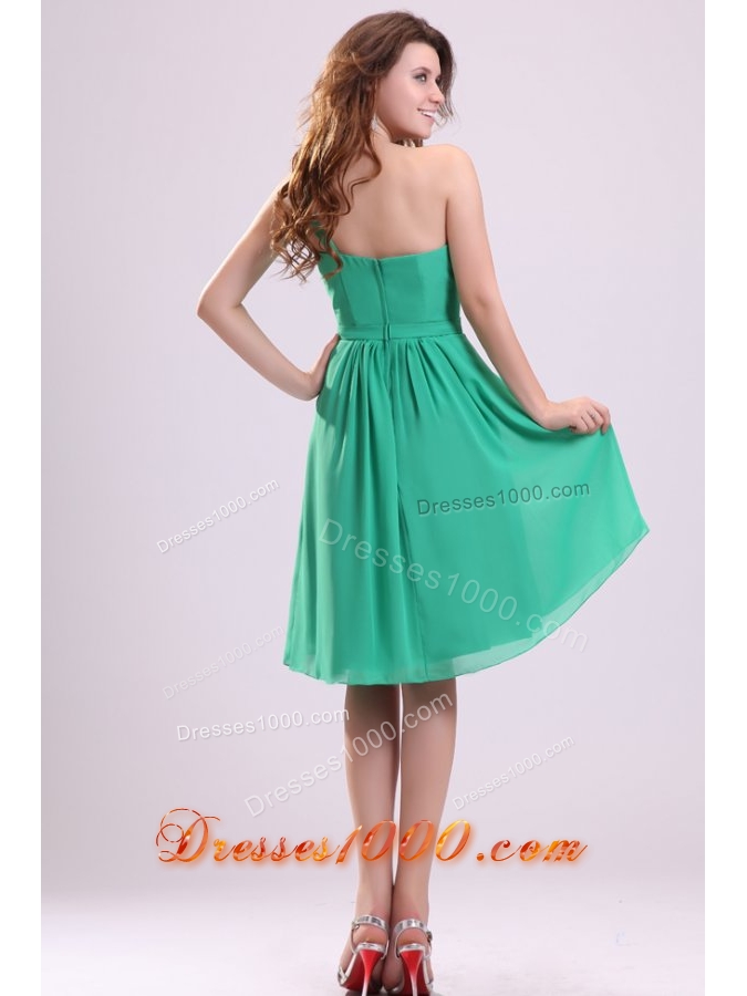 Turquoise One Shoulder Knee-length Chiffon Prom Cocktail Dress