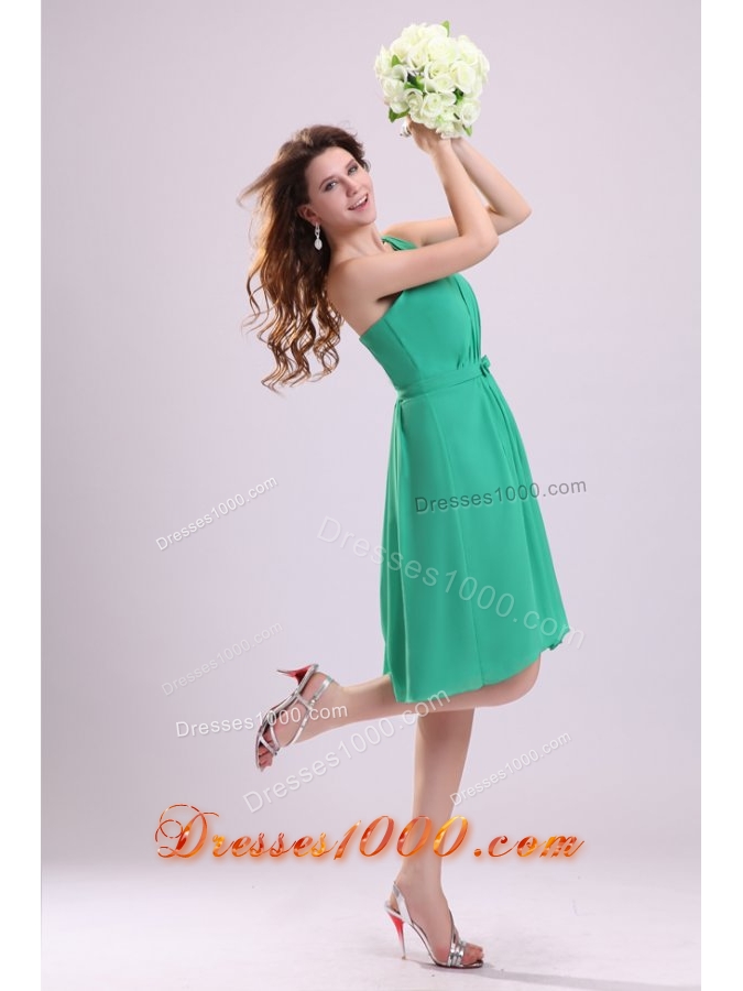 Turquoise One Shoulder Knee-length Chiffon Prom Cocktail Dress