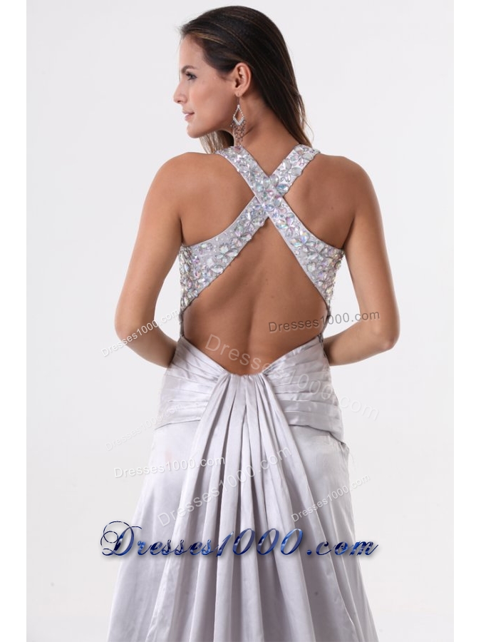 Beaded Wide Straps High Slit Sweep Train Prom Gown Dresses