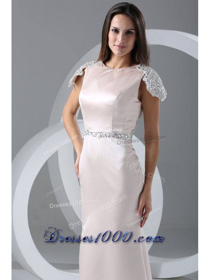 Cap Sleeves Scoop Neckline Column Full Length Prom Gown Dress