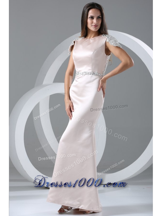 Cap Sleeves Scoop Neckline Column Full Length Prom Gown Dress