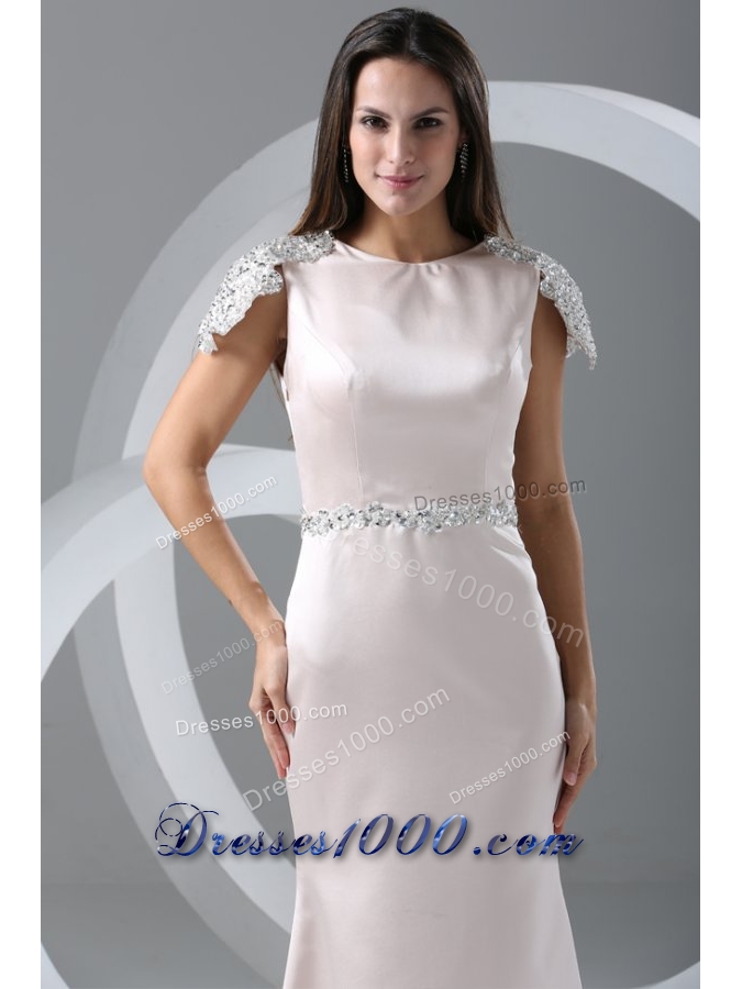 Cap Sleeves Scoop Neckline Column Full Length Prom Gown Dress