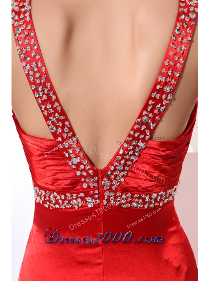 Paillettes Decorated Ankle-length Sheath Red Prom Dress for Girls