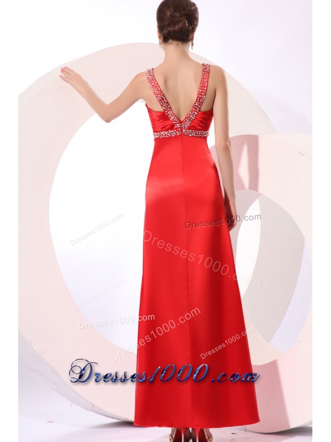 Paillettes Decorated Ankle-length Sheath Red Prom Dress for Girls