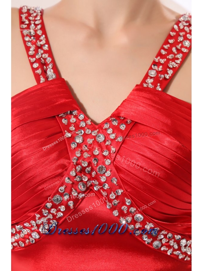 Paillettes Decorated Ankle-length Sheath Red Prom Dress for Girls