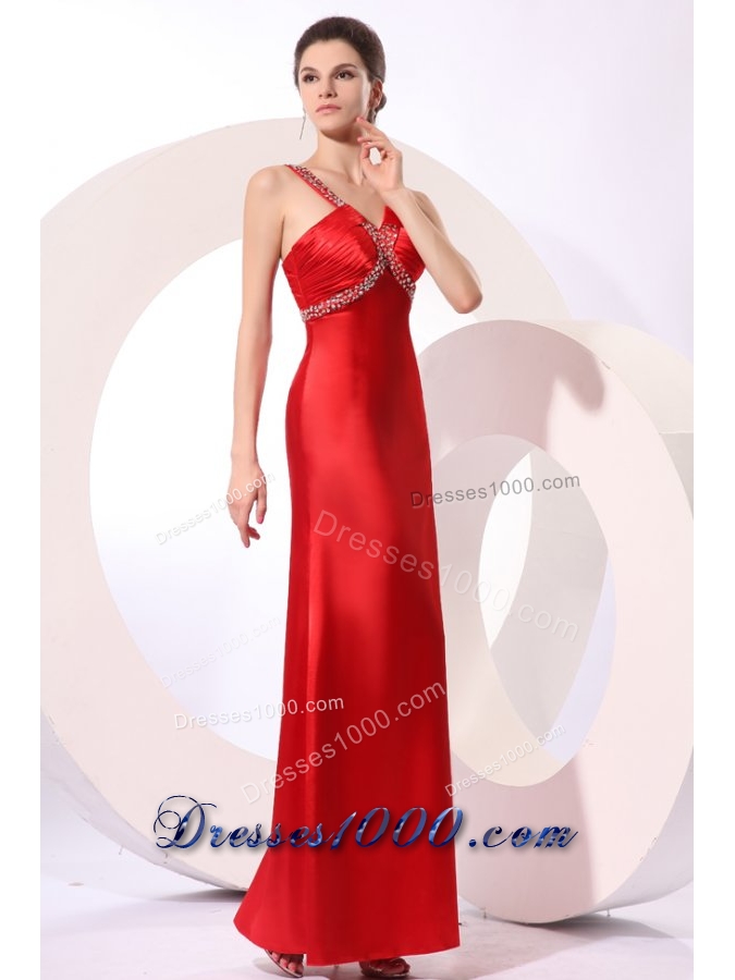 Paillettes Decorated Ankle-length Sheath Red Prom Dress for Girls