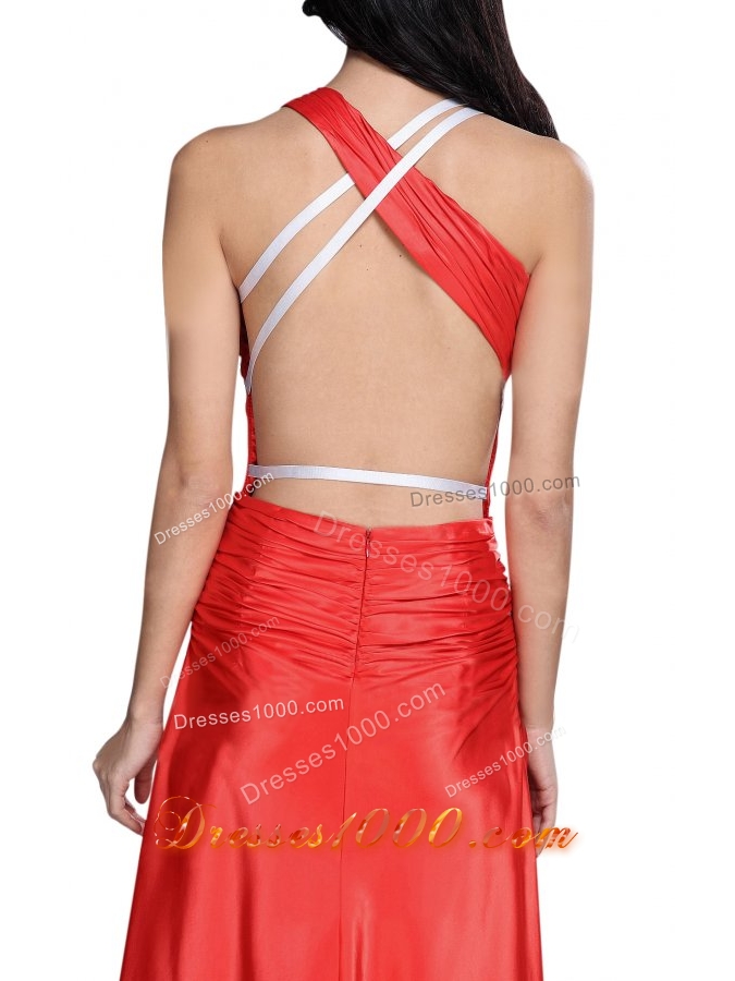 Elegant Asymmetrical Red Ruche Prom Dress with Sweep Train