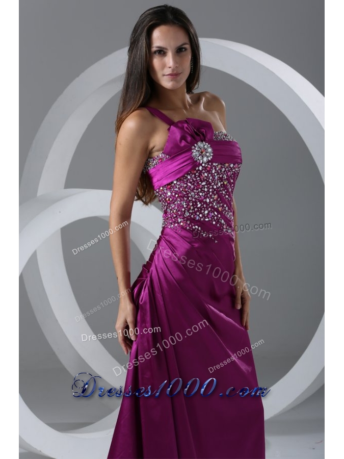 Graceful Purple One Shoulder Prom Dress with Beading