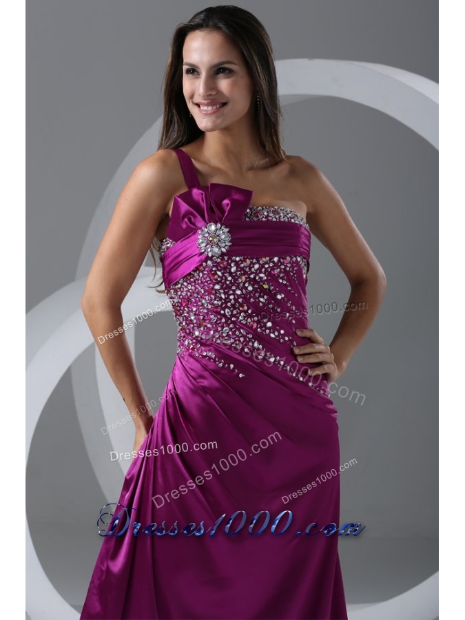 Graceful Purple One Shoulder Prom Dress with Beading