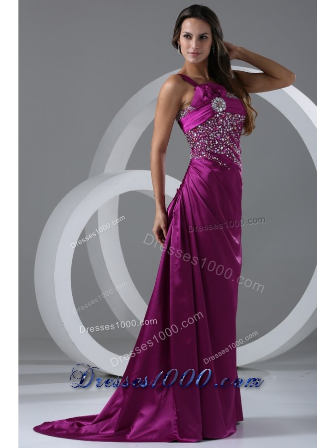 Graceful Purple One Shoulder Prom Dress with Beading