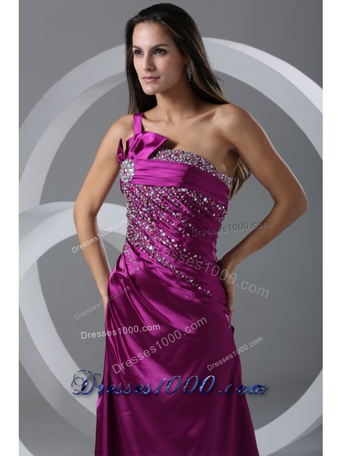 Graceful Purple One Shoulder Prom Dress with Beading