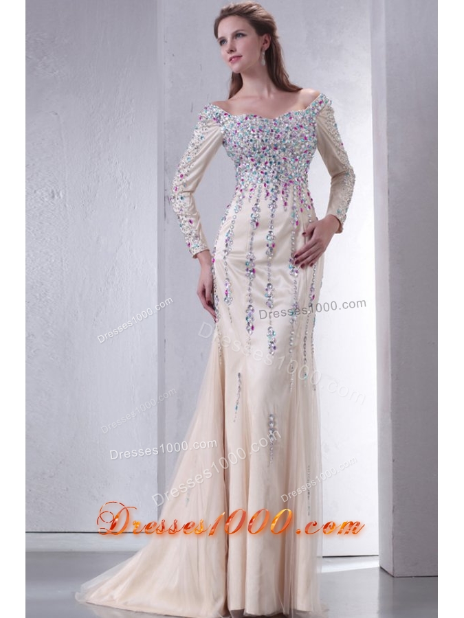 Beautiful Prom Dress with Multi-color Beading Decoration and Long Sleeves
