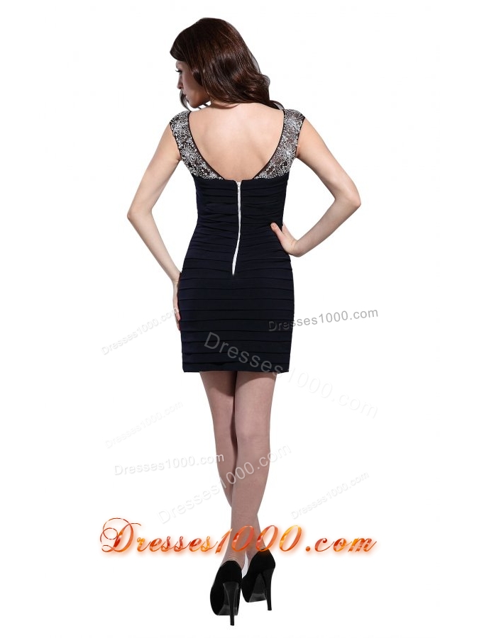 Sexy Column Scoop Black Ruching Mini-length Dress for Prom Queen