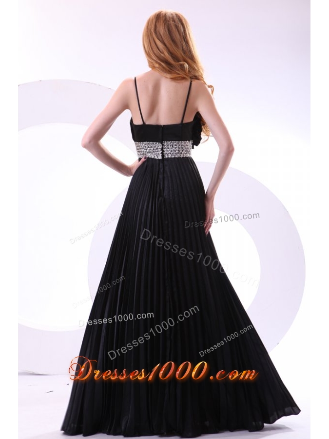 Wonderful Black Long Pleats Prom Dress with Spaghetti Straps