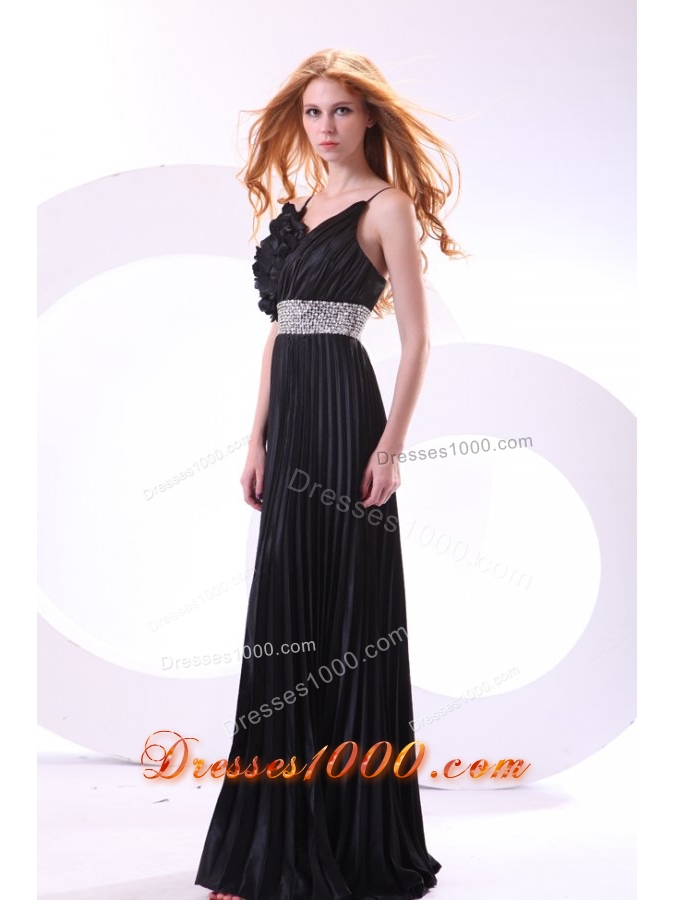 Wonderful Black Long Pleats Prom Dress with Spaghetti Straps