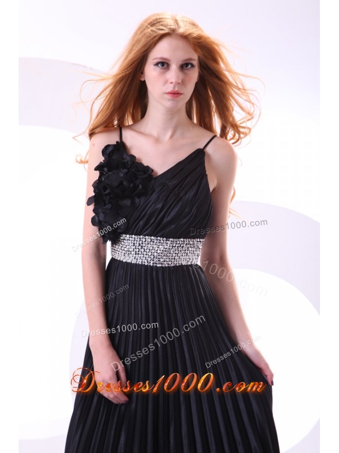 Wonderful Black Long Pleats Prom Dress with Spaghetti Straps