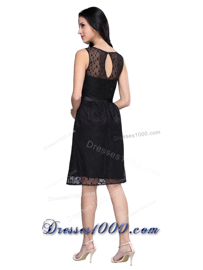 Black Empire Scoop Chiffon Knee-length Prom Formal Dress with Belt