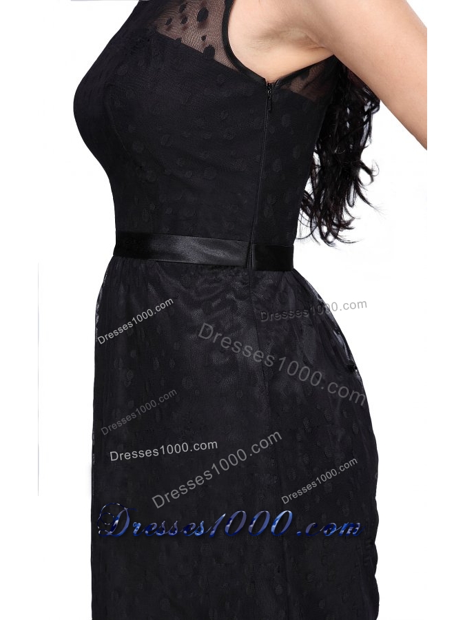 Black Empire Scoop Chiffon Knee-length Prom Formal Dress with Belt