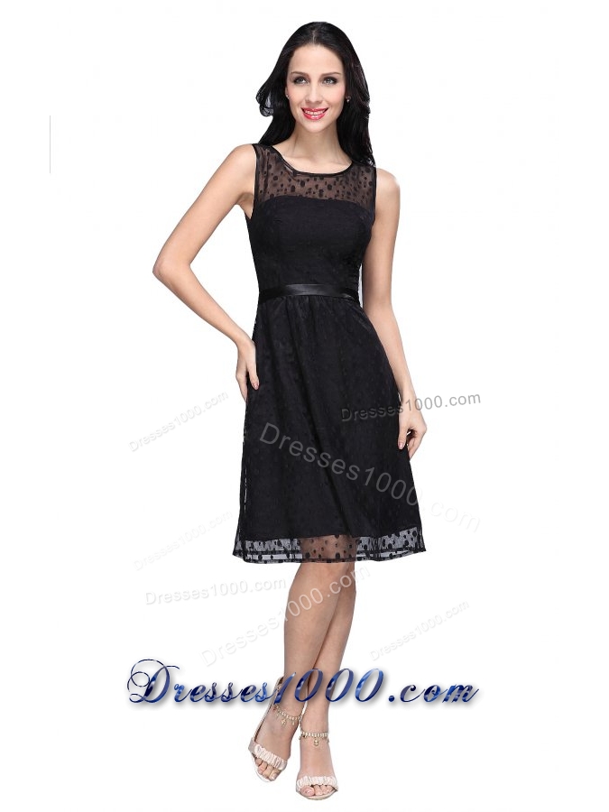 Black Empire Scoop Chiffon Knee-length Prom Formal Dress with Belt