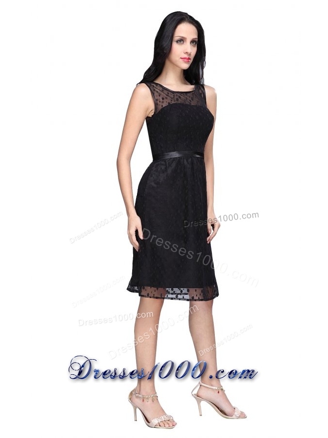 Black Empire Scoop Chiffon Knee-length Prom Formal Dress with Belt