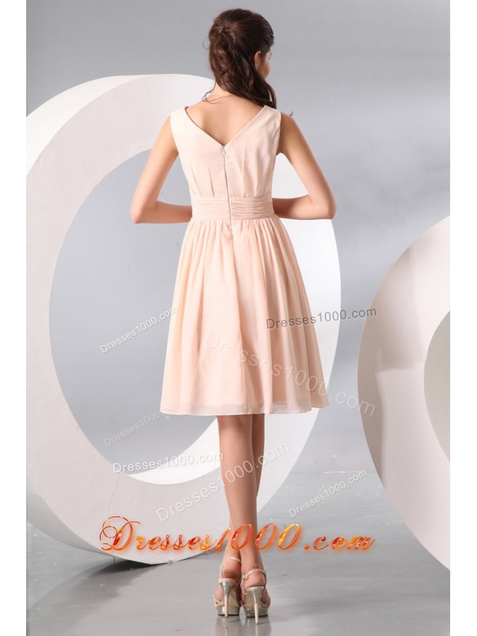 Top Seller Empire V-neck Champagne Short Prom Cocktail Dress
