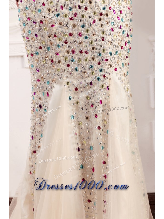 Luxurious Mermaid Prom Dress with Multi-color Beading Overlay