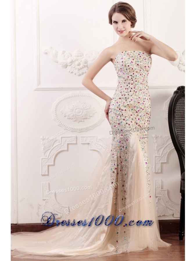 Luxurious Mermaid Prom Dress with Multi-color Beading Overlay