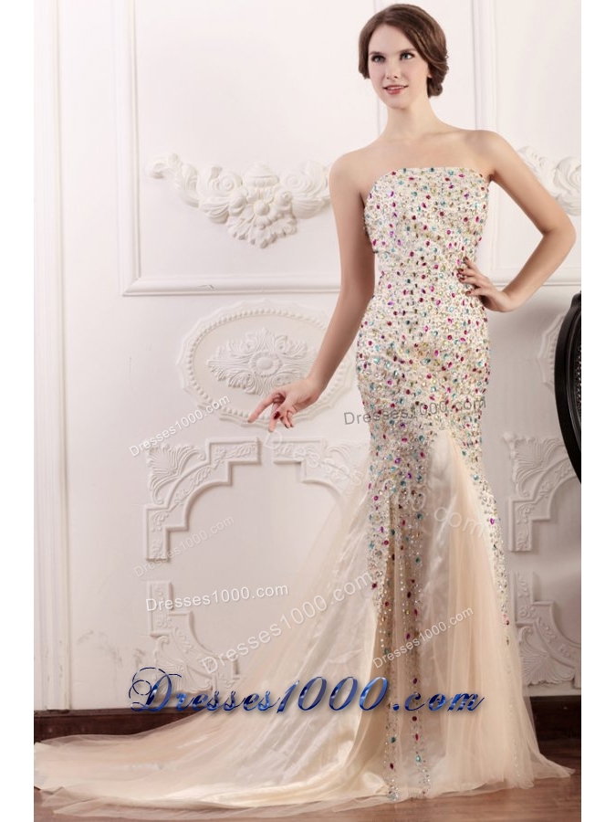 Luxurious Mermaid Prom Dress with Multi-color Beading Overlay