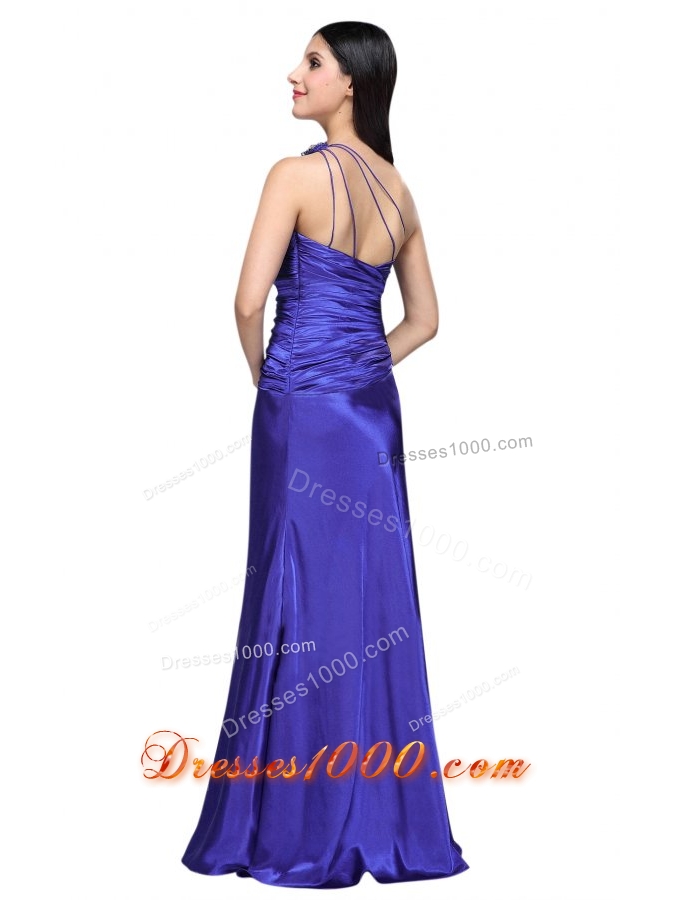 One Shoulder Beading and Ruche Column Prom Evening Dress
