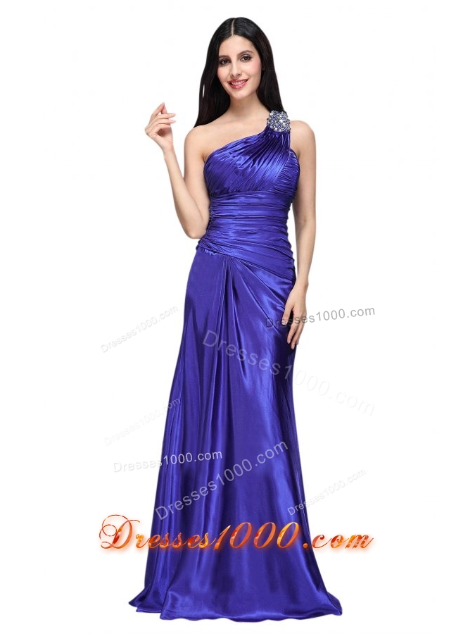 One Shoulder Beading and Ruche Column Prom Evening Dress