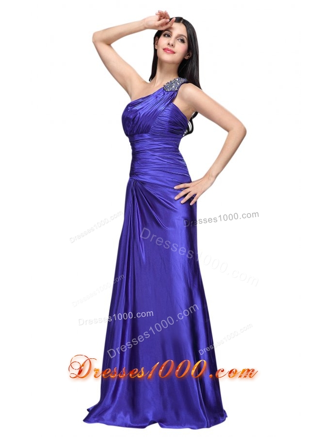 One Shoulder Beading and Ruche Column Prom Evening Dress