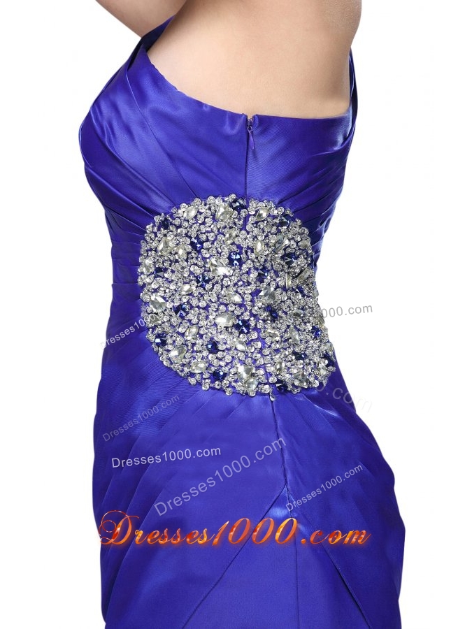 Royal Blue One Shoulder Column Beaded Decorate Cocktail Dress