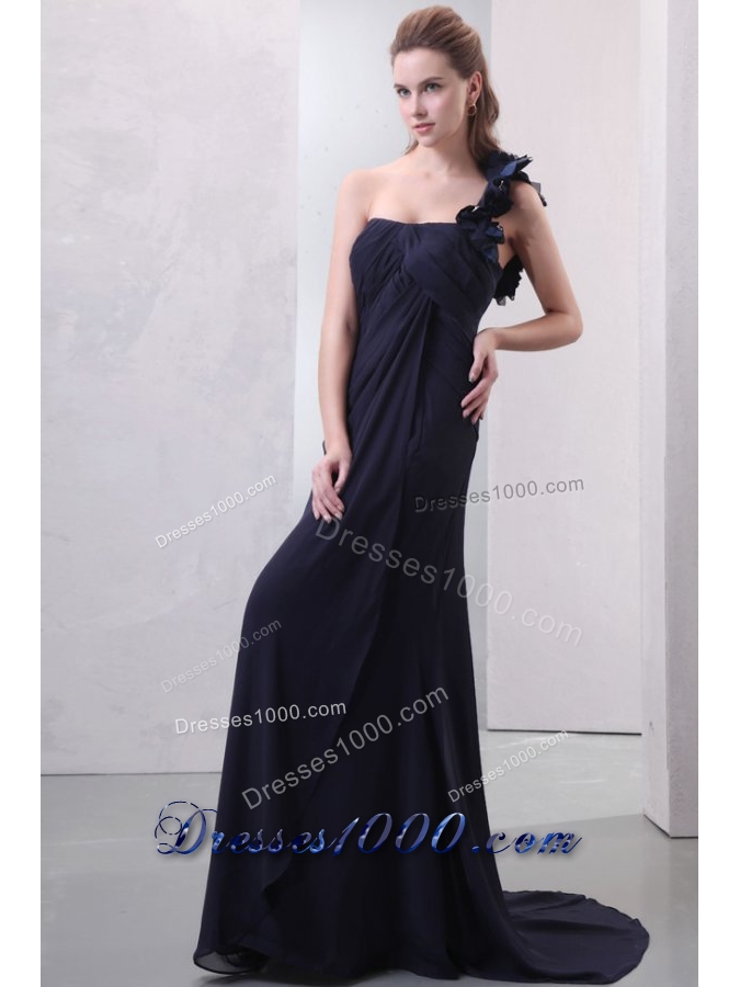 Wonderful One Shoulder Hand Made Flowers Chiffon Prom Dress