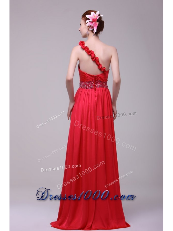 Ruffles and Paillettes Single Shoulder Brush Train Prom Dresses