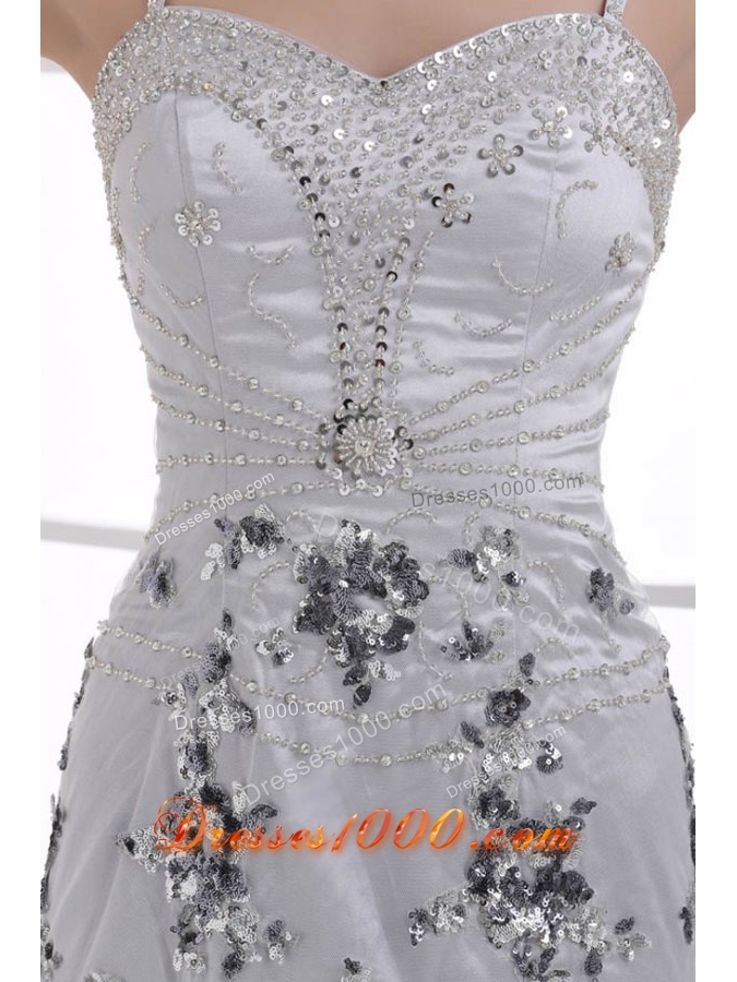 Fitted Silver Column Beading and Appliques Prom Evening Dress
