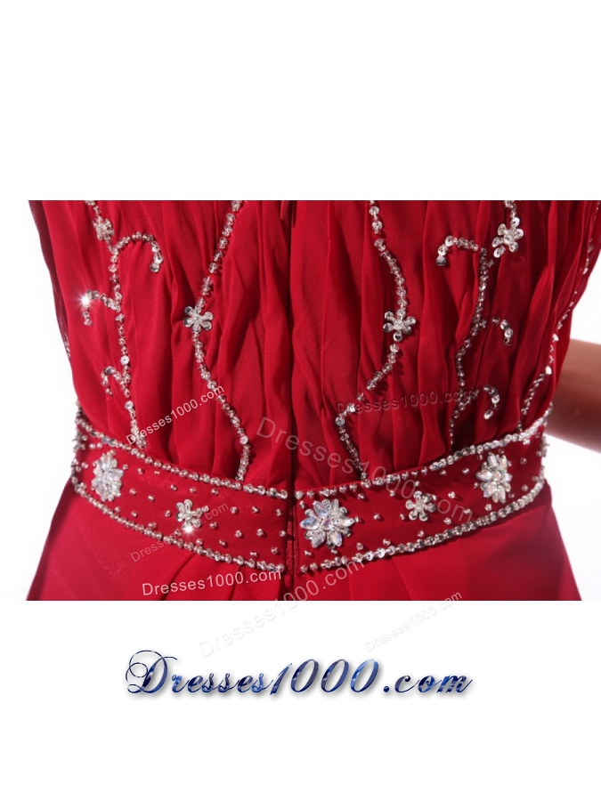 Strapless Beaded Decorate Floor-length Wine Red Prom Pageant Dress