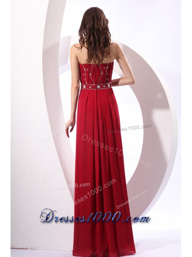 Strapless Beaded Decorate Floor-length Wine Red Prom Pageant Dress