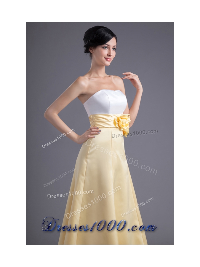 Fresh White and Yellow Ankle Length Prom Dress with Flowers