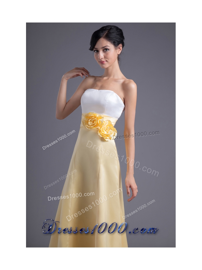 Fresh White and Yellow Ankle Length Prom Dress with Flowers