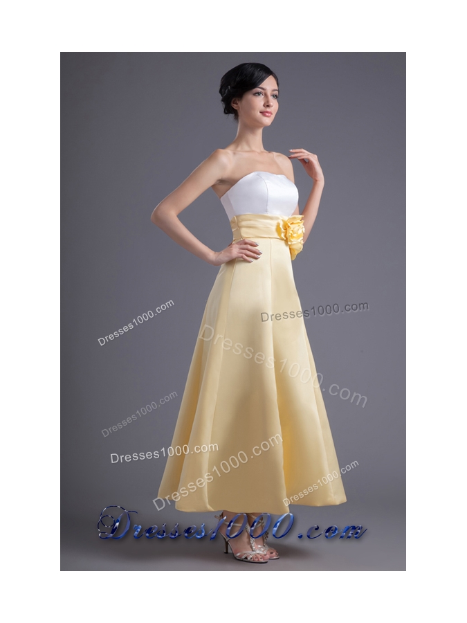 Fresh White and Yellow Ankle Length Prom Dress with Flowers