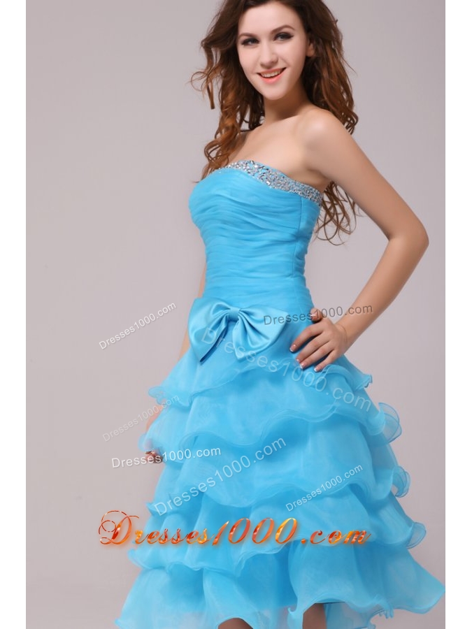 Baby Princess Strapless Ruffled Layers Prom Pageant Dress with Bowknot
