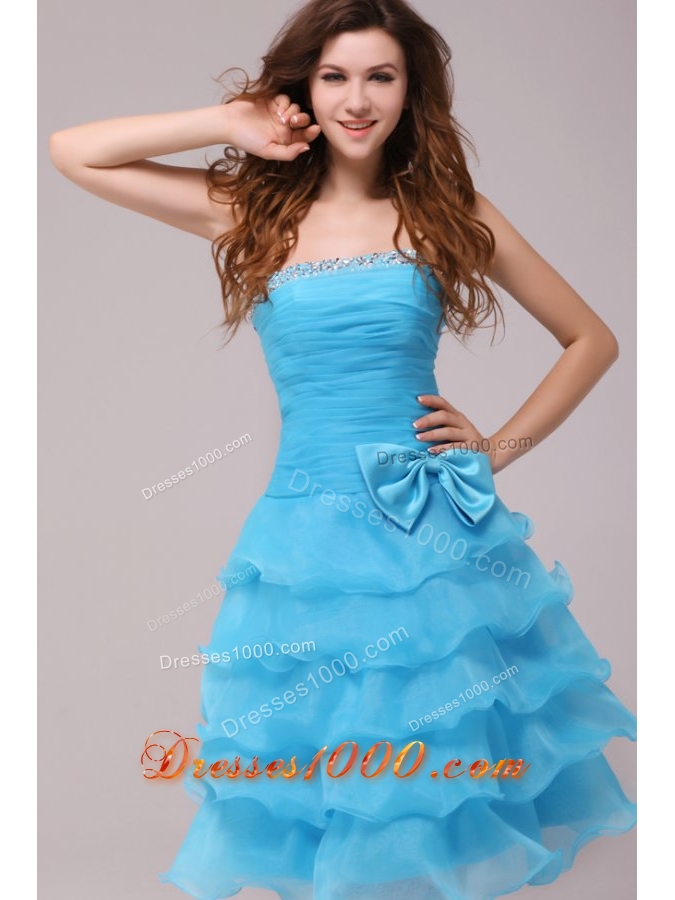Baby Princess Strapless Ruffled Layers Prom Pageant Dress with Bowknot