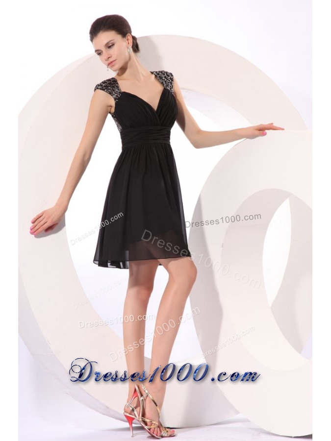 Black Sweetheart Prom Dress with Beading Straps and Ruches