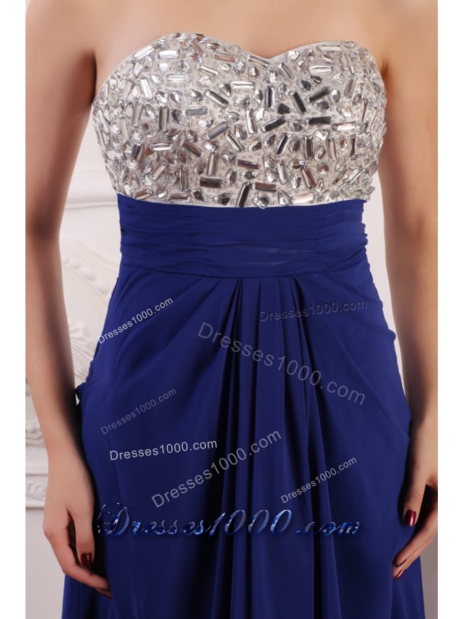 Chic Sweetheart Empire Chiffon Beaded Brust Prom Gown Dress in Blue
