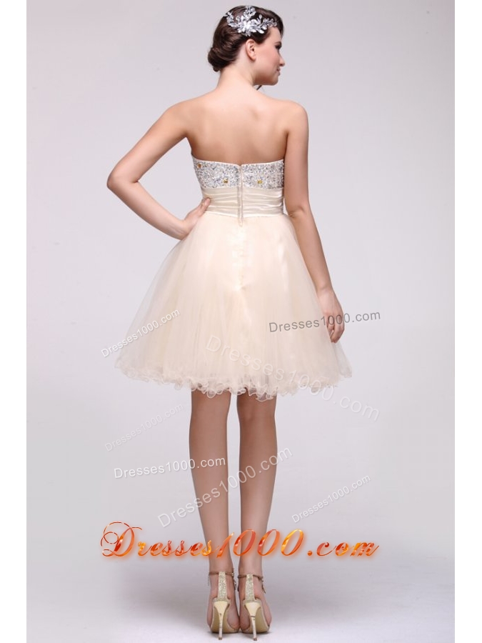Lovely Champagne Sweetheart Short Prom Party Dress with Beading