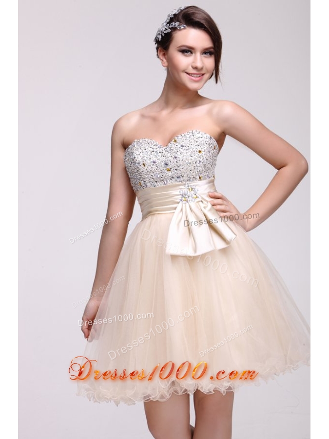 Lovely Champagne Sweetheart Short Prom Party Dress with Beading
