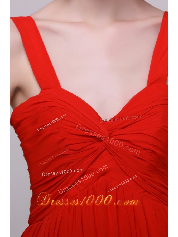 Beautiful Red Empire Prom Dress with Straps and Ruches