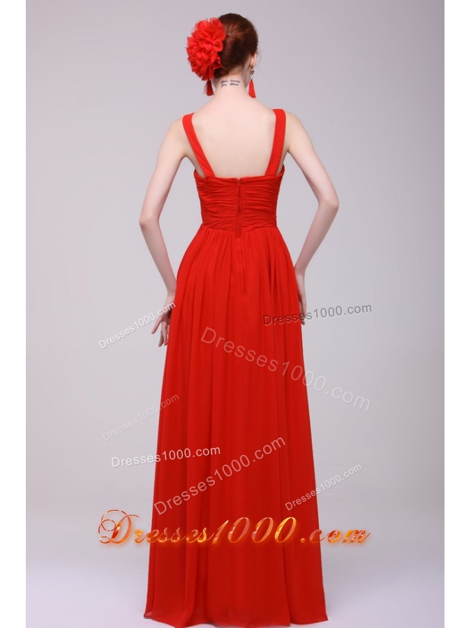 Beautiful Red Empire Prom Dress with Straps and Ruches